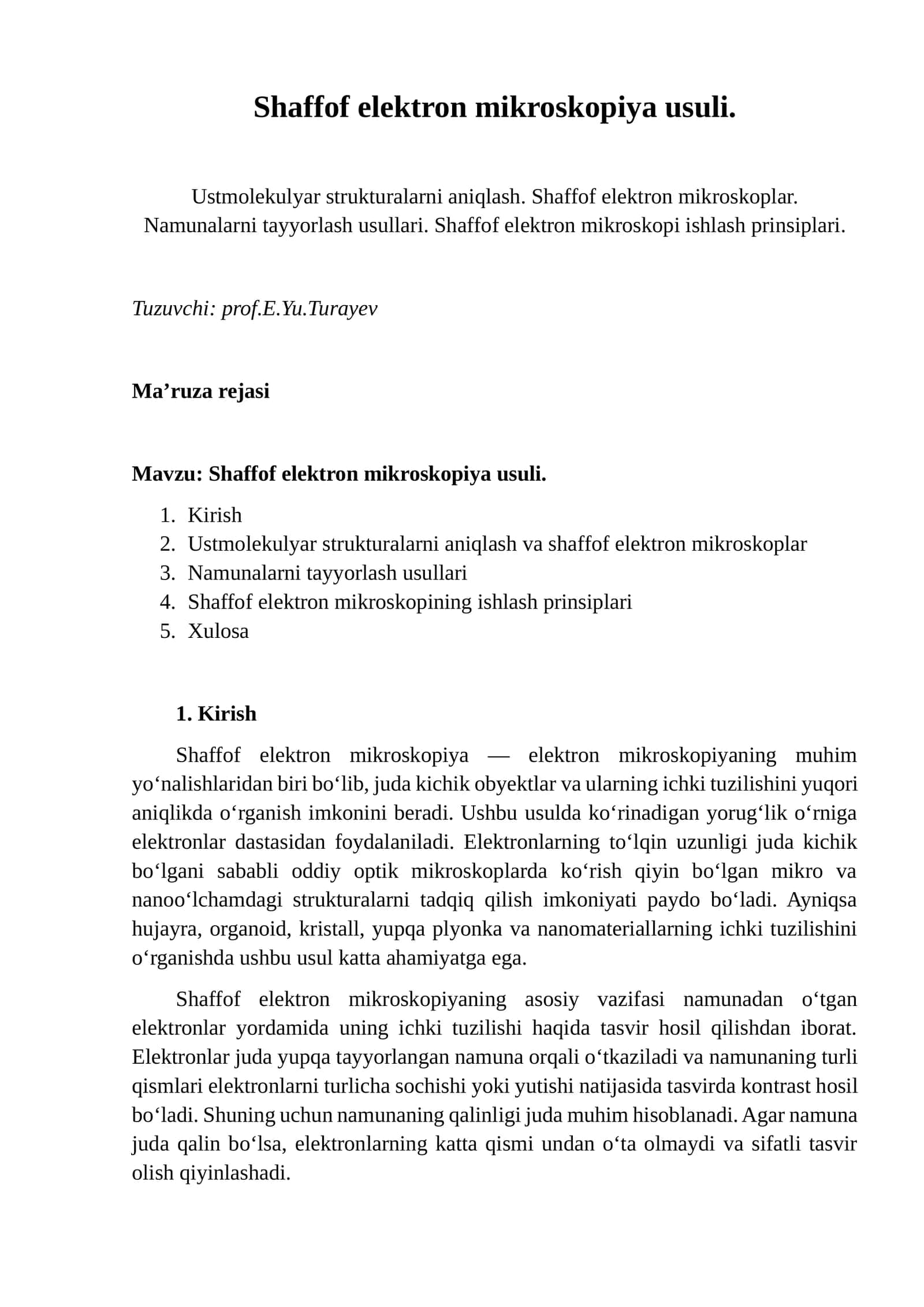 Shaffof elektron mikroskopiya usuli