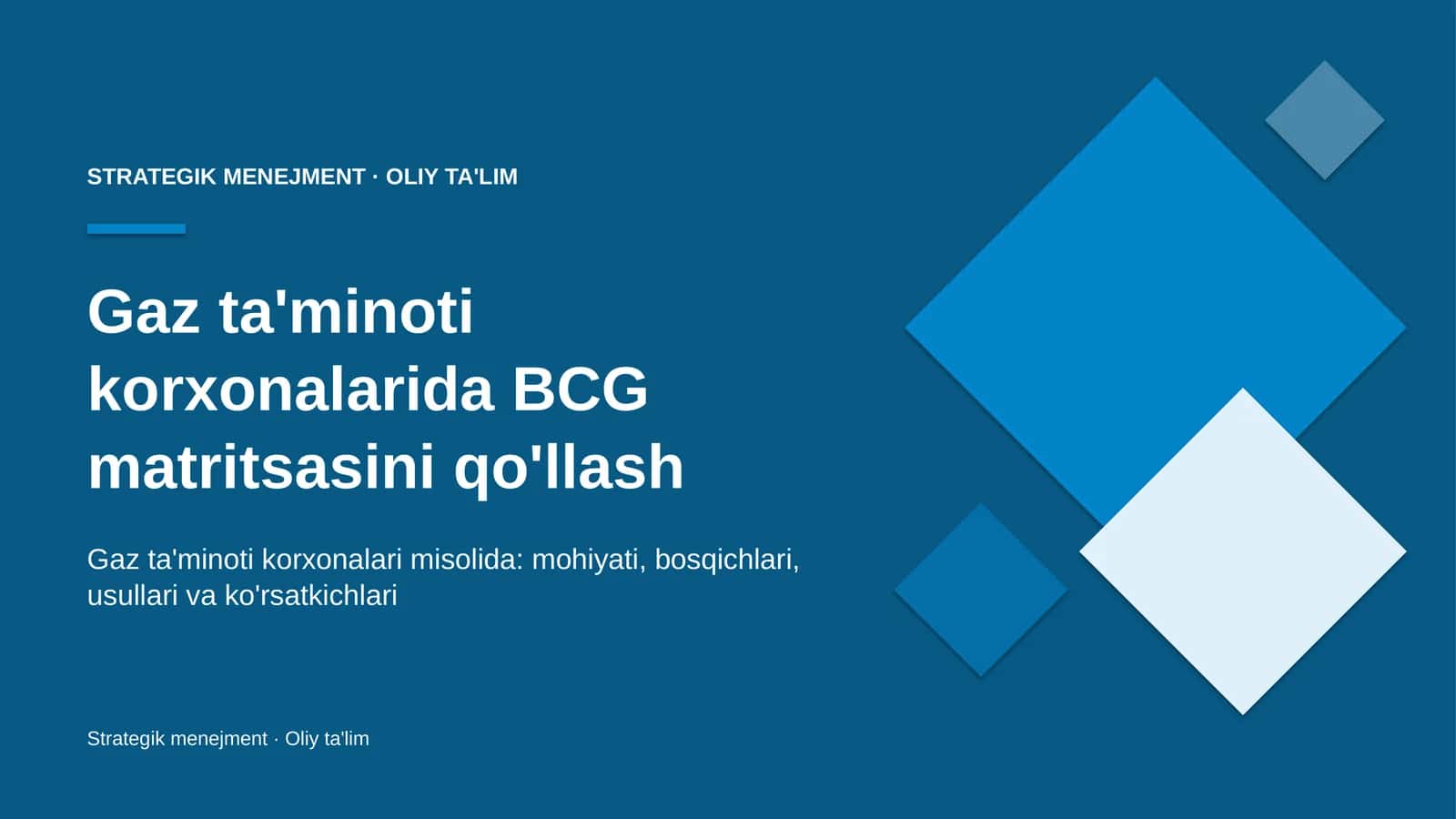 Gaz ta'minoti korxonalarida BCG matritsasini qo'llash