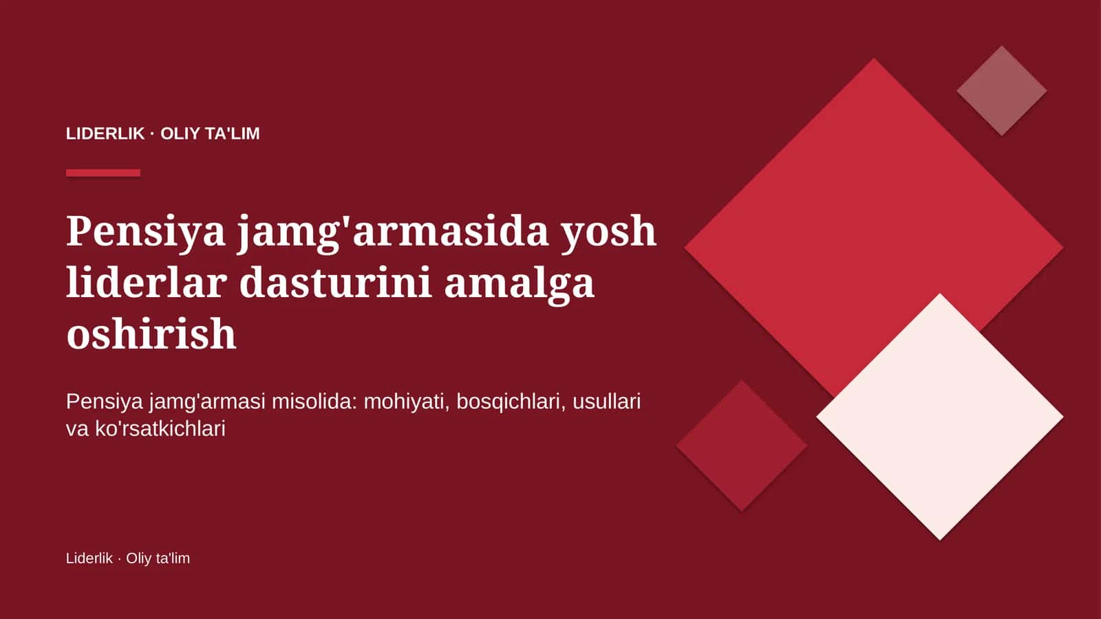 Pensiya jamg'armasida yosh liderlar dasturini amalga oshirish