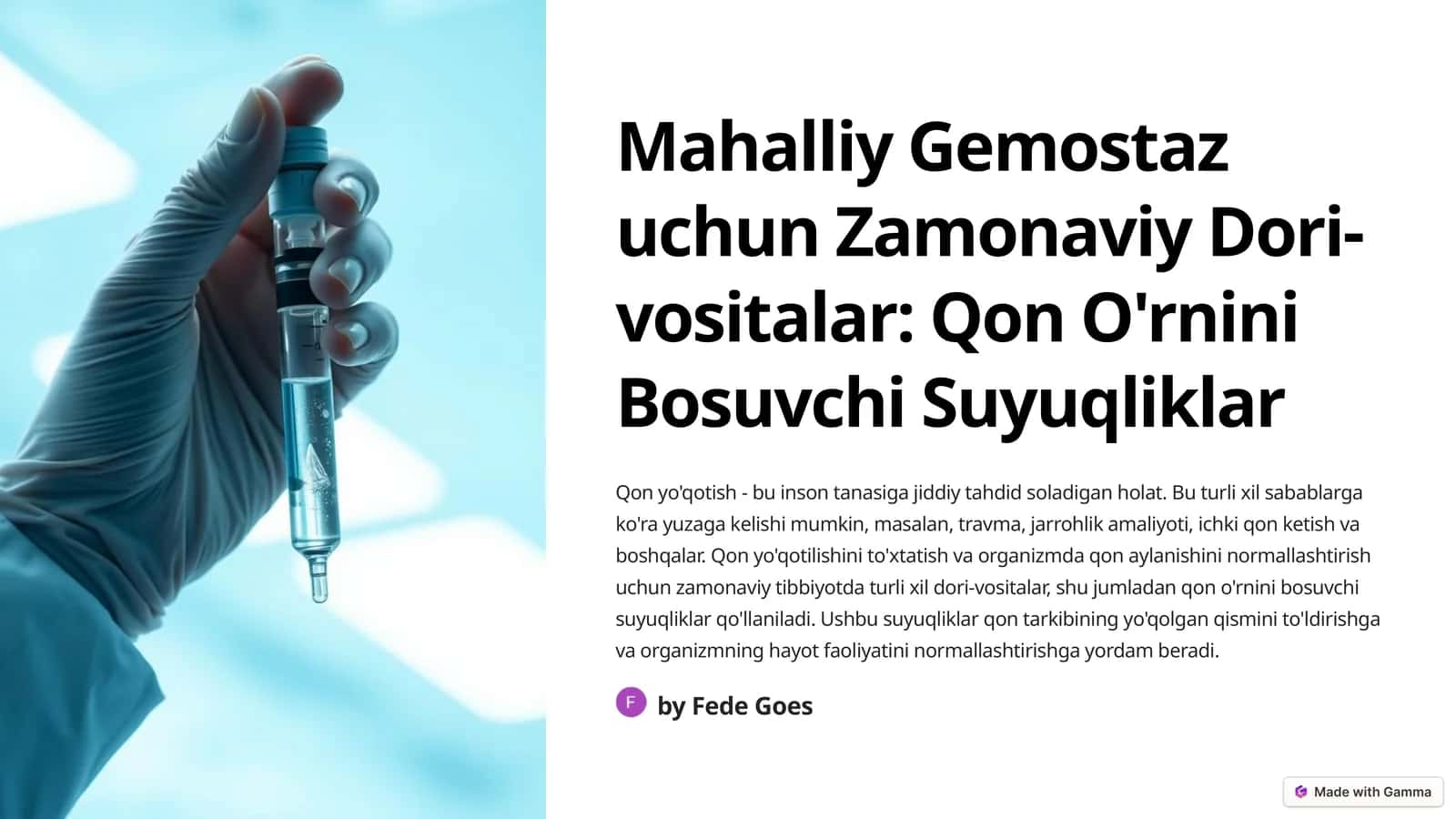Mahalliy Gemostaz uchun Zamonaviy Dori-vositalar: Qon O'rnini Bosuvchi Suyuqliklar