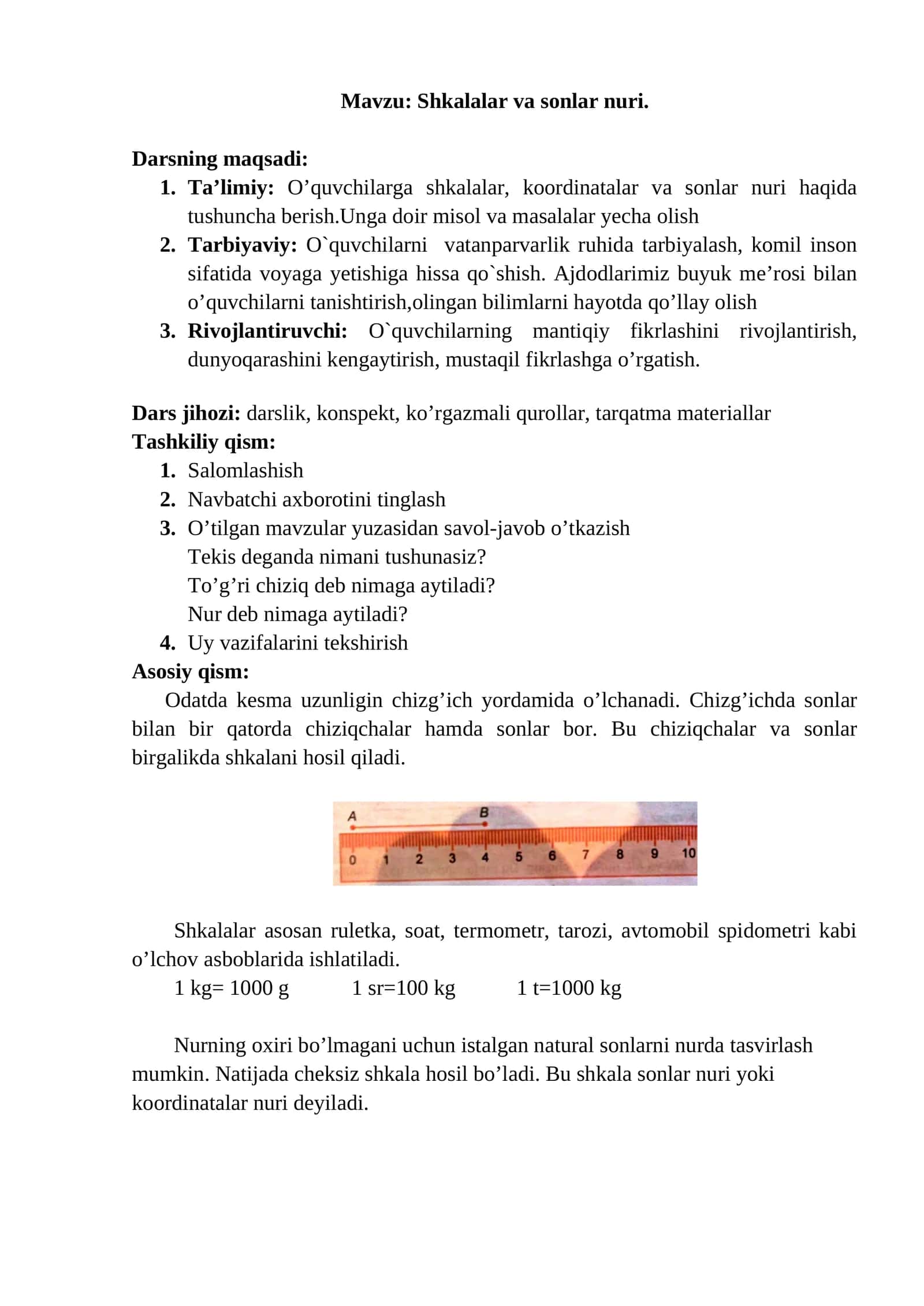 Shkalalar va sonlar nuri