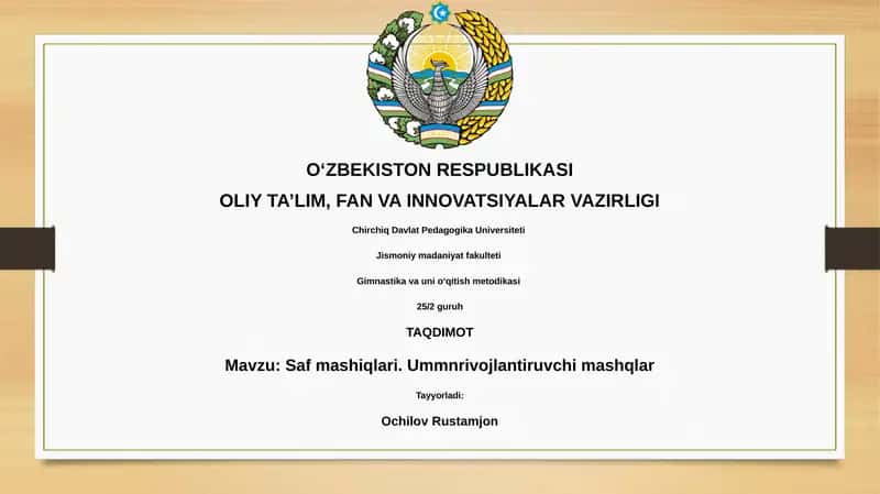 Saf mashiqlari. Ummnrivojlantiruvchi mashqlar