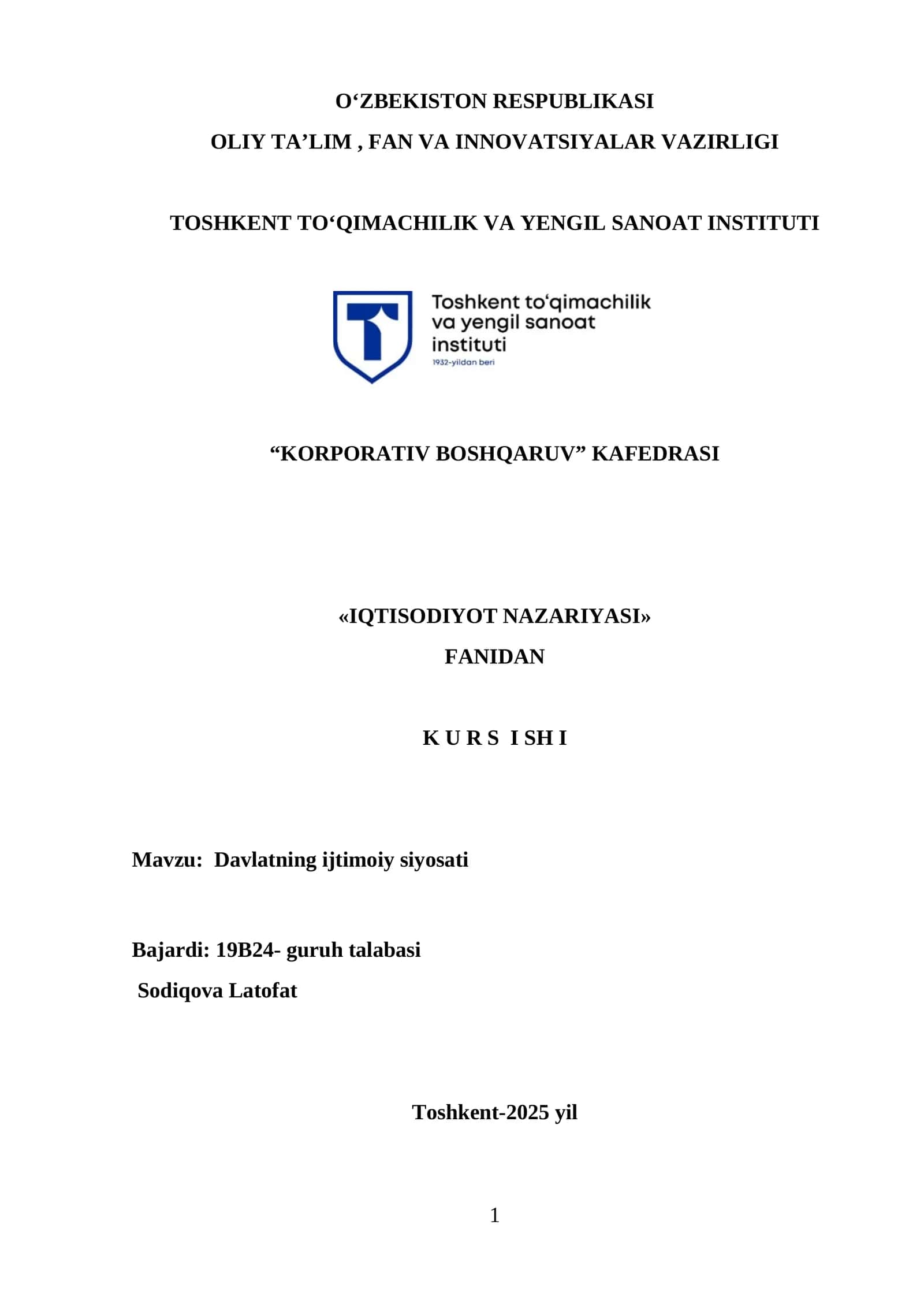 Davlatning ijtimoiy siyosati