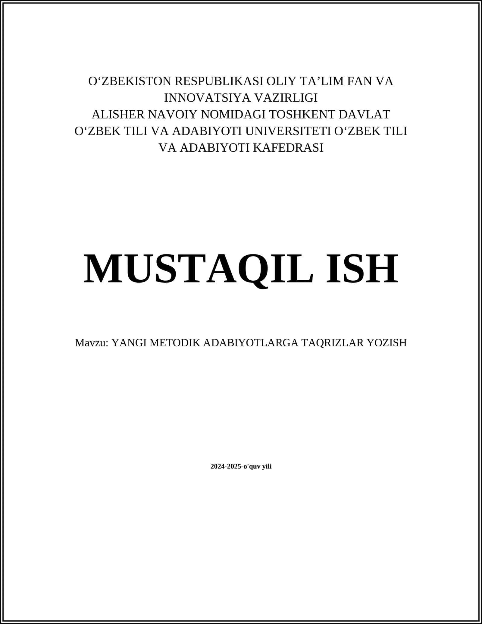 YANGI METODIK ADABIYOTLARGA TAQRIZLAR YOZISH