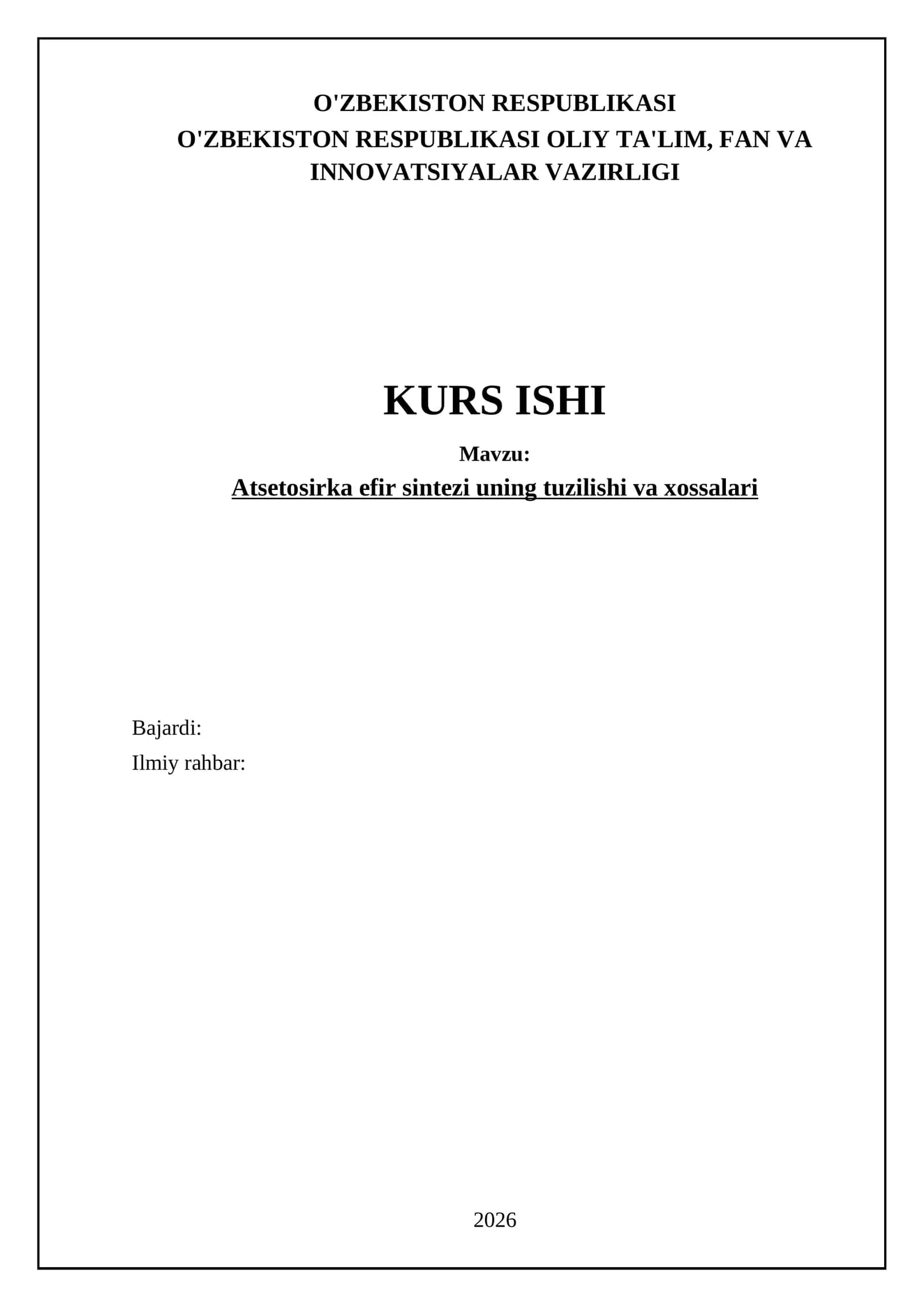 Atsetosirka efir sintezi uning tuzilishi va xossalari
