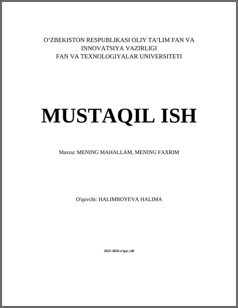 MENING MAHALLAM, MENING FAXRIM