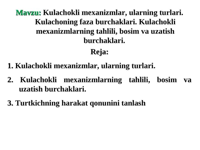 Kulachokli mexanizmlar,