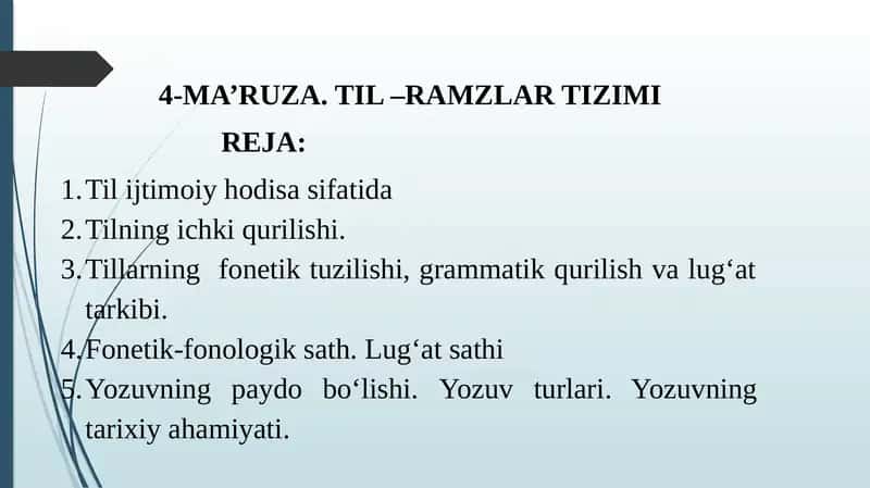 4-MA’RUZA. TIL –RAMZLARTIZIMI