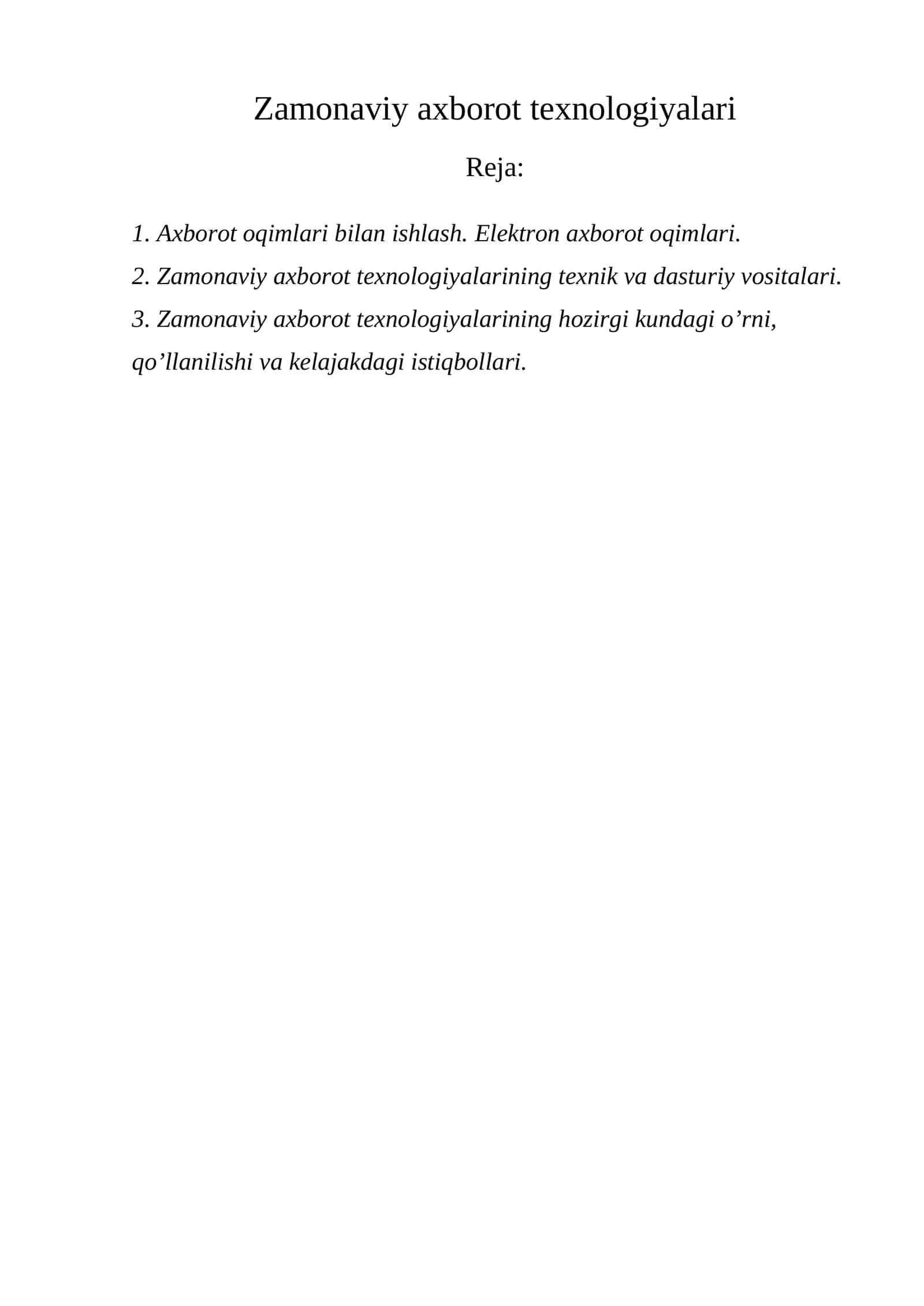 Zamonaviy axborot texnologiyalari