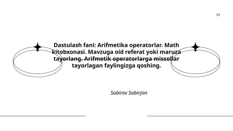 Dastulash fani: Arifmetika operatorlar. Math kitobxonasi.
