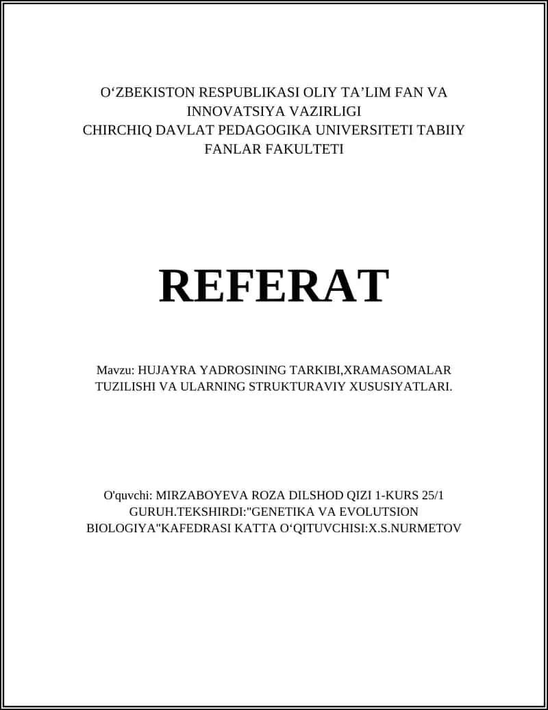 Hujayra Yadrosining Tarkibi