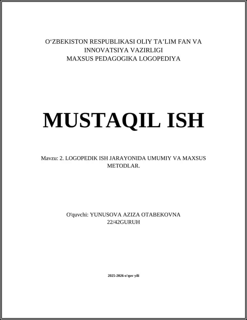 MAXSUS PEDAGOGIKA LOGOPEDIYA