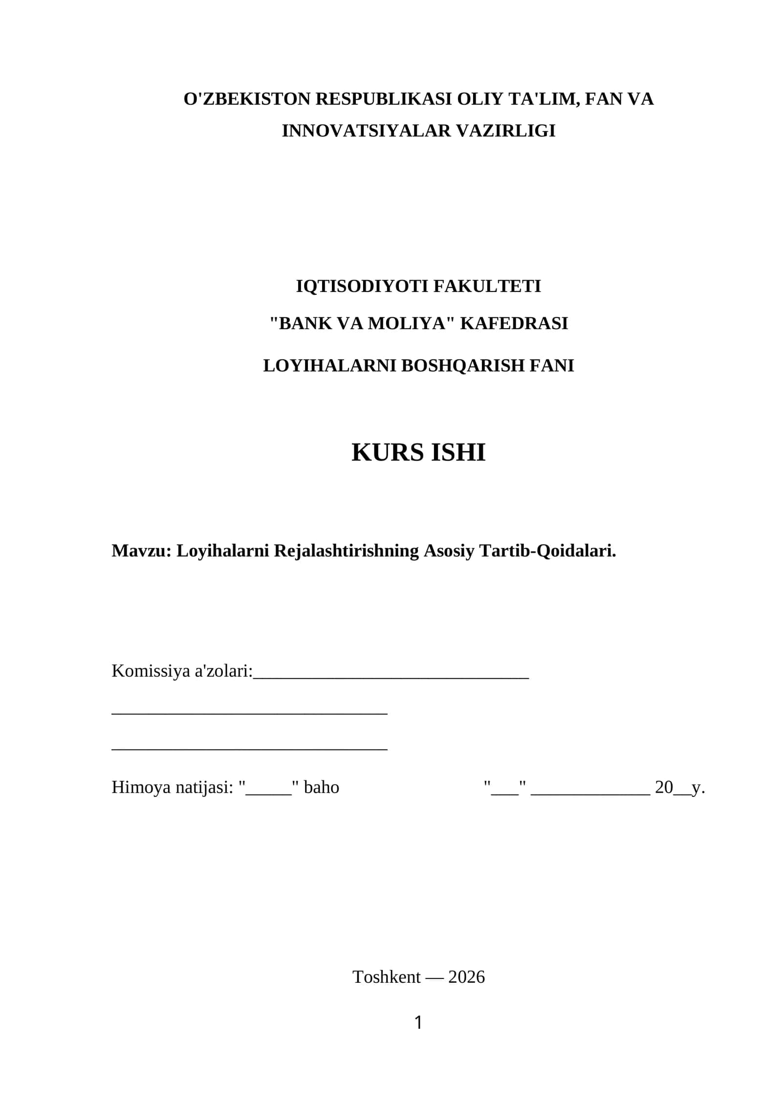 Loyihalarni Rejalashtirishning Asosiy Tartib-Qoidalari