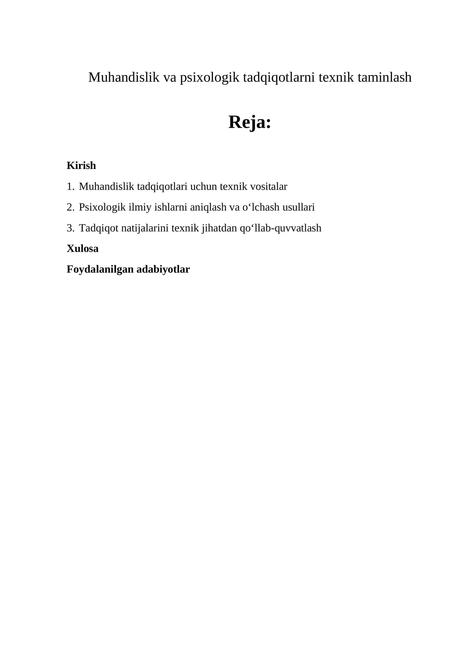 Muhandislik va psixologik tadqiqotlarni texnik taminlash