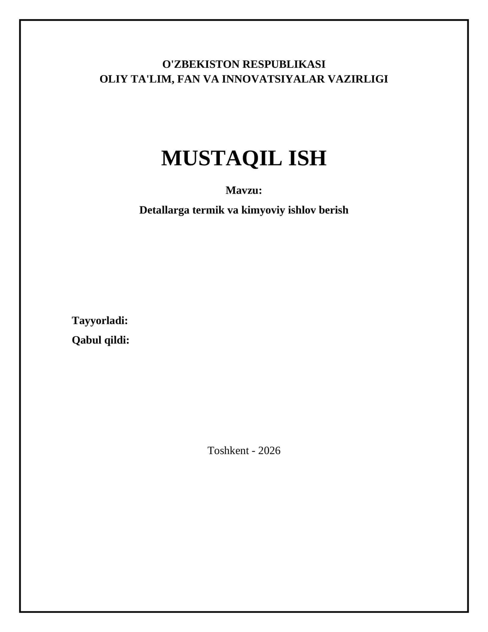 Detallarga termik va kimyoviy ishlov berish