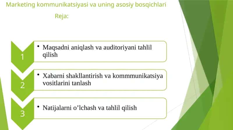 Marketing kommunikatsiyasi va uning asosiy bosqichlariReja