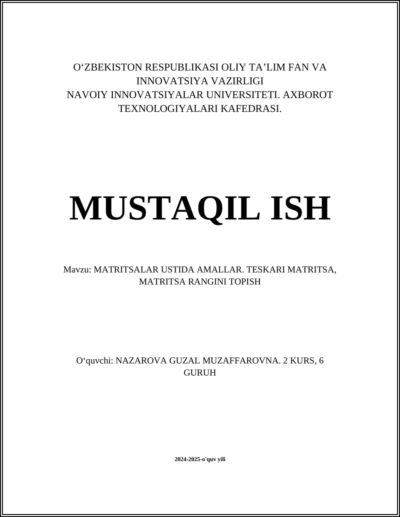 MATRITSALAR USTIDA AMALLAR