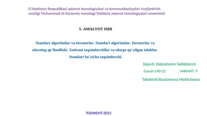 Standart algoritmlar va iteratorlar