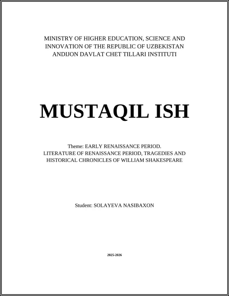 LITERATURE OF RENAISSANCE PERIOD