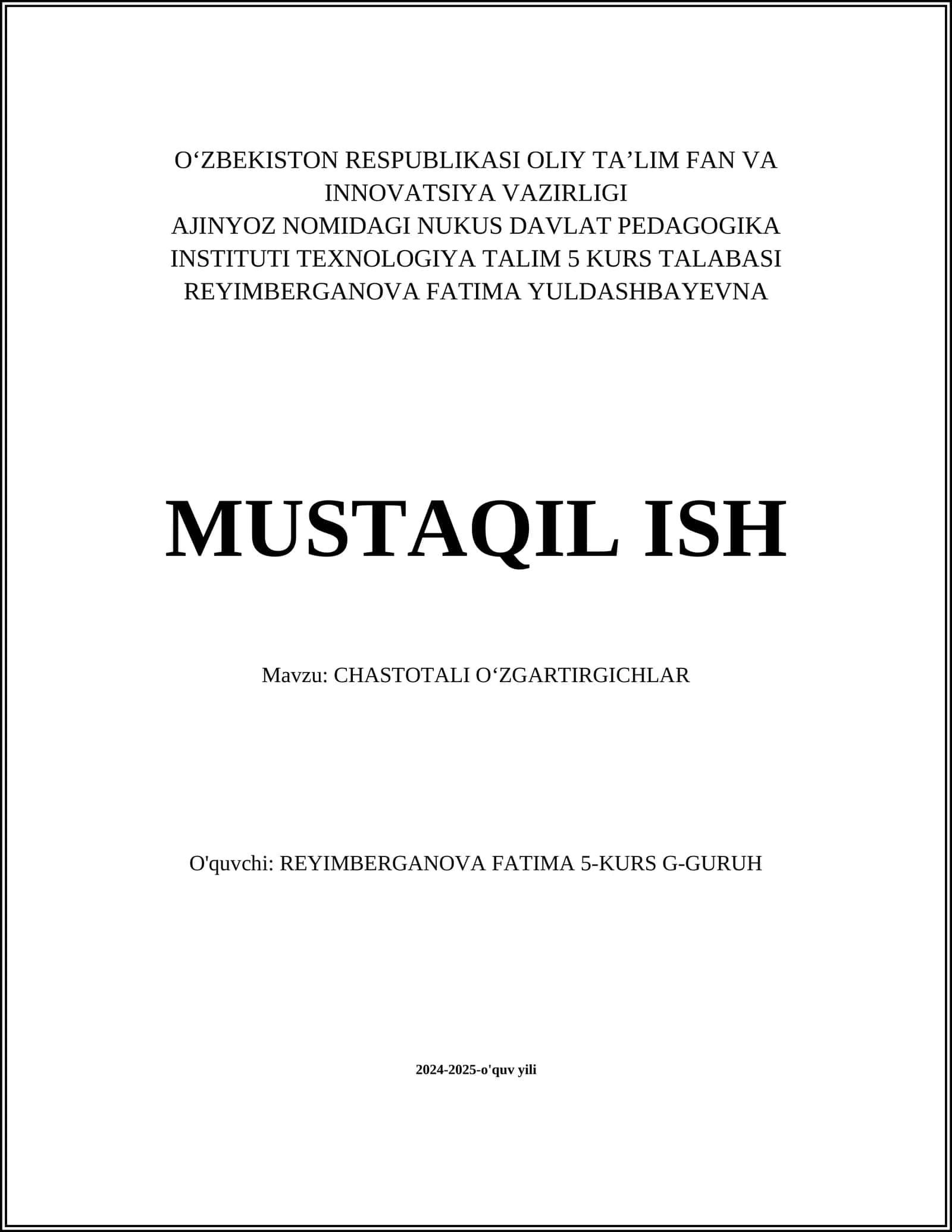 CHASTOTALI O‘ZGARTIRGICHLAR