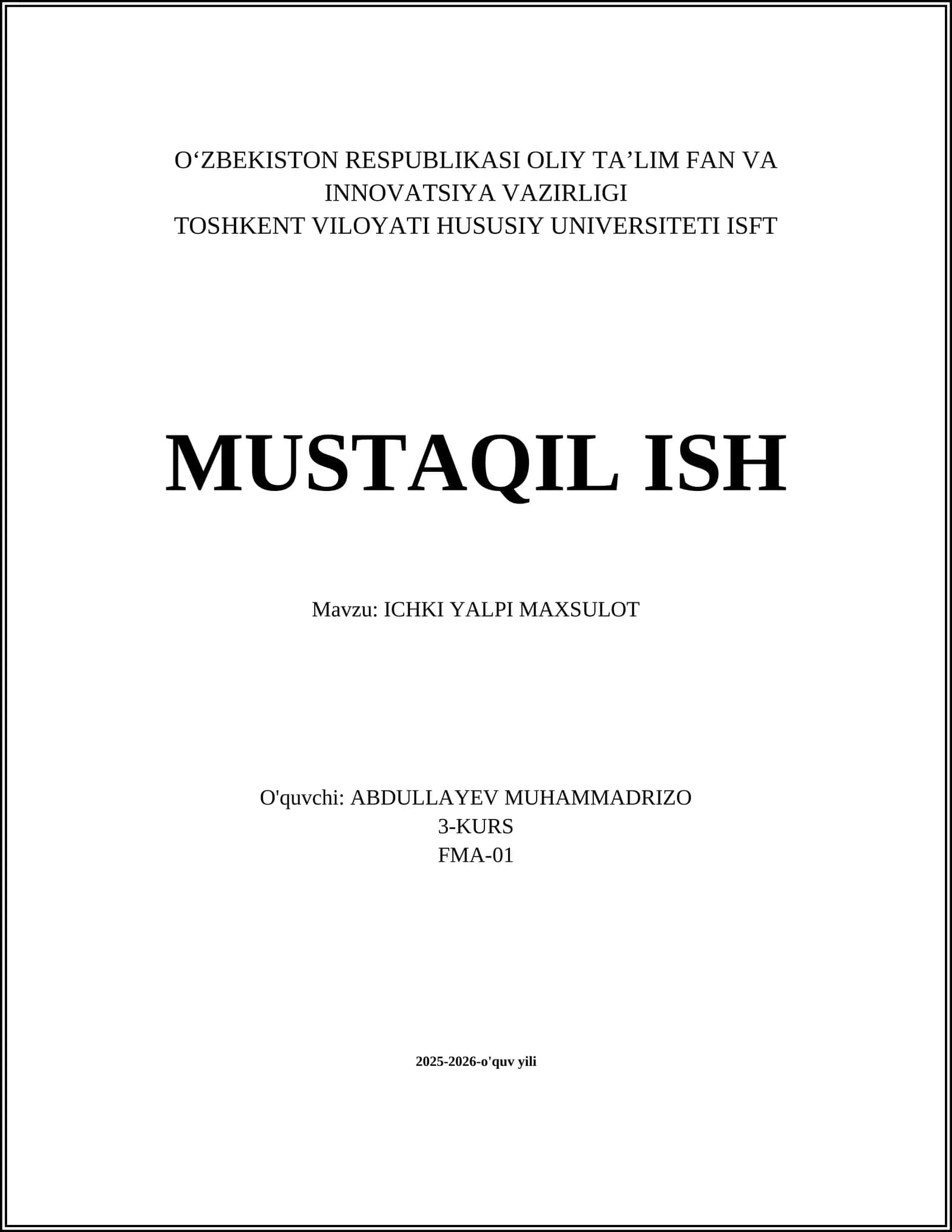 ICHKI YALPI MAXSULOT