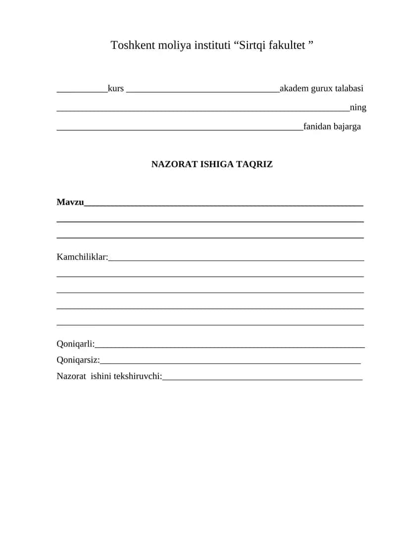 NAZORAT ISHIGA TAQRIZ