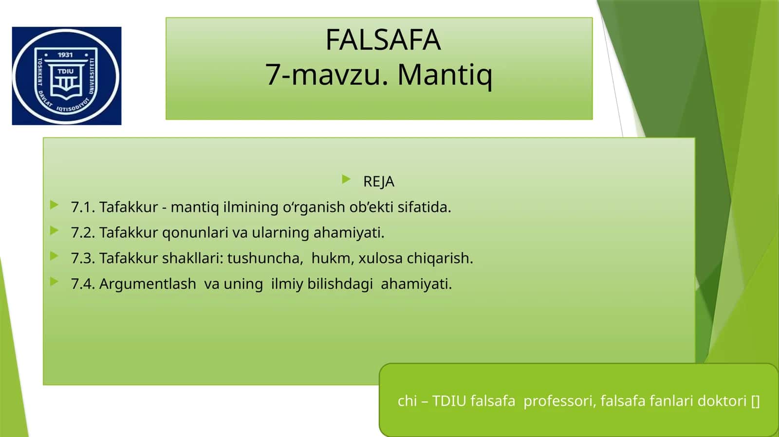 FALSAFA7-mavzu. Мantiq