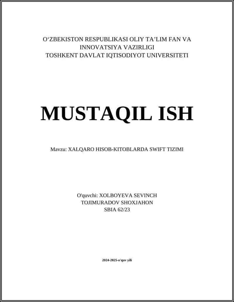 XALQARO HISOB-KITOBLARDA SWIFT TIZIMI
