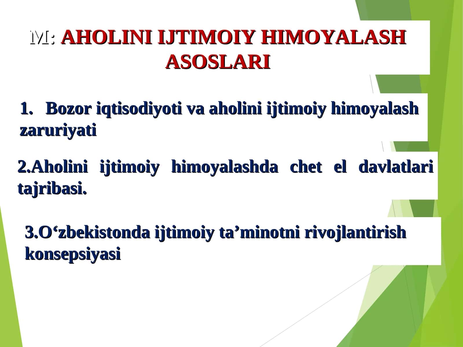 Aholini ijtimoiy himoyalash asoslari