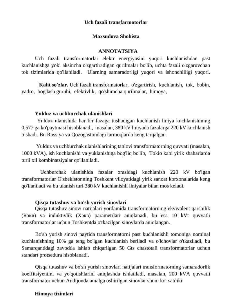 Uch fazali transfarmotorlar