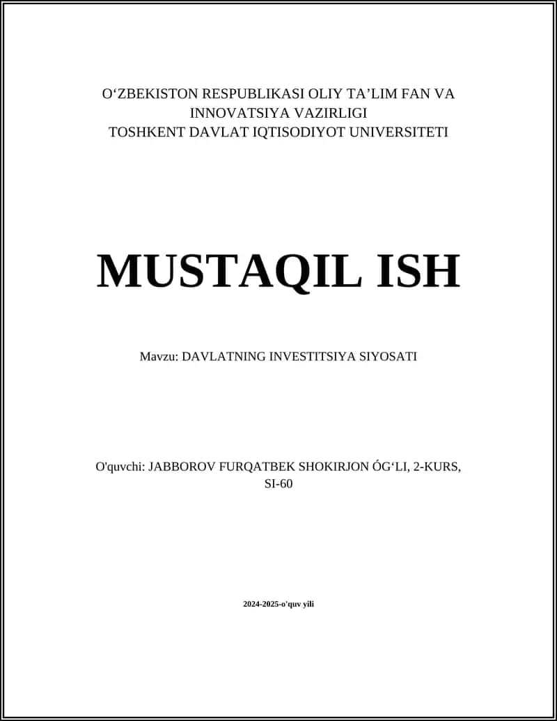DAVLATNING INVESTITSIYA SIYOSATI