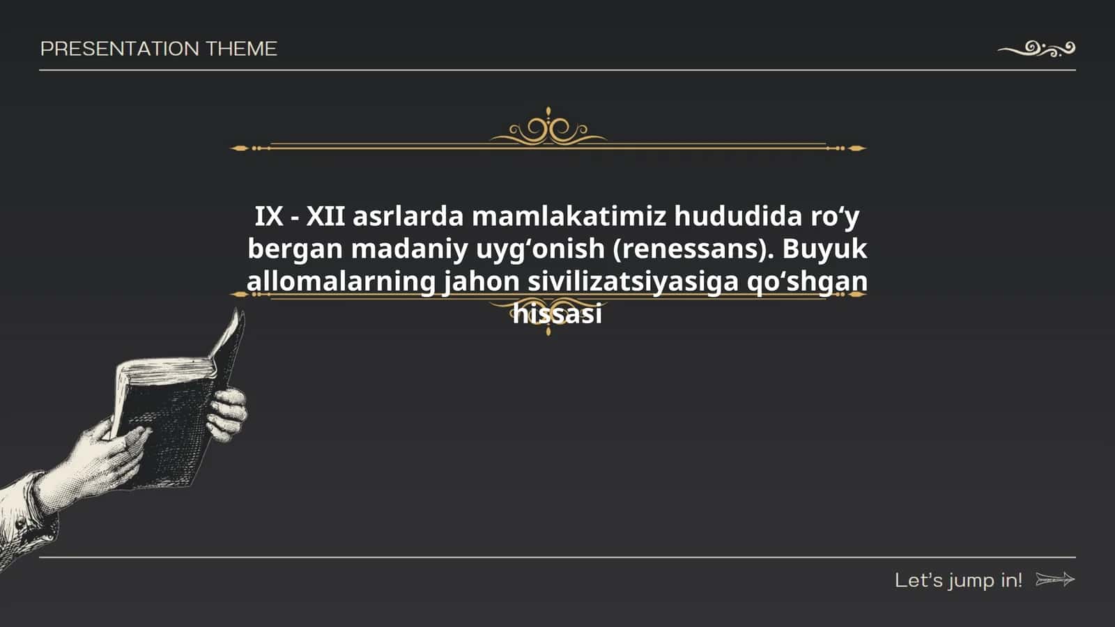 IX - XII asrlarda mamlakatimiz hududida roʻy bergan madaniy uygʻonish (renessans). Buyuk allomalarning jahon sivilizatsiyasiga qoʻshgan hissasi