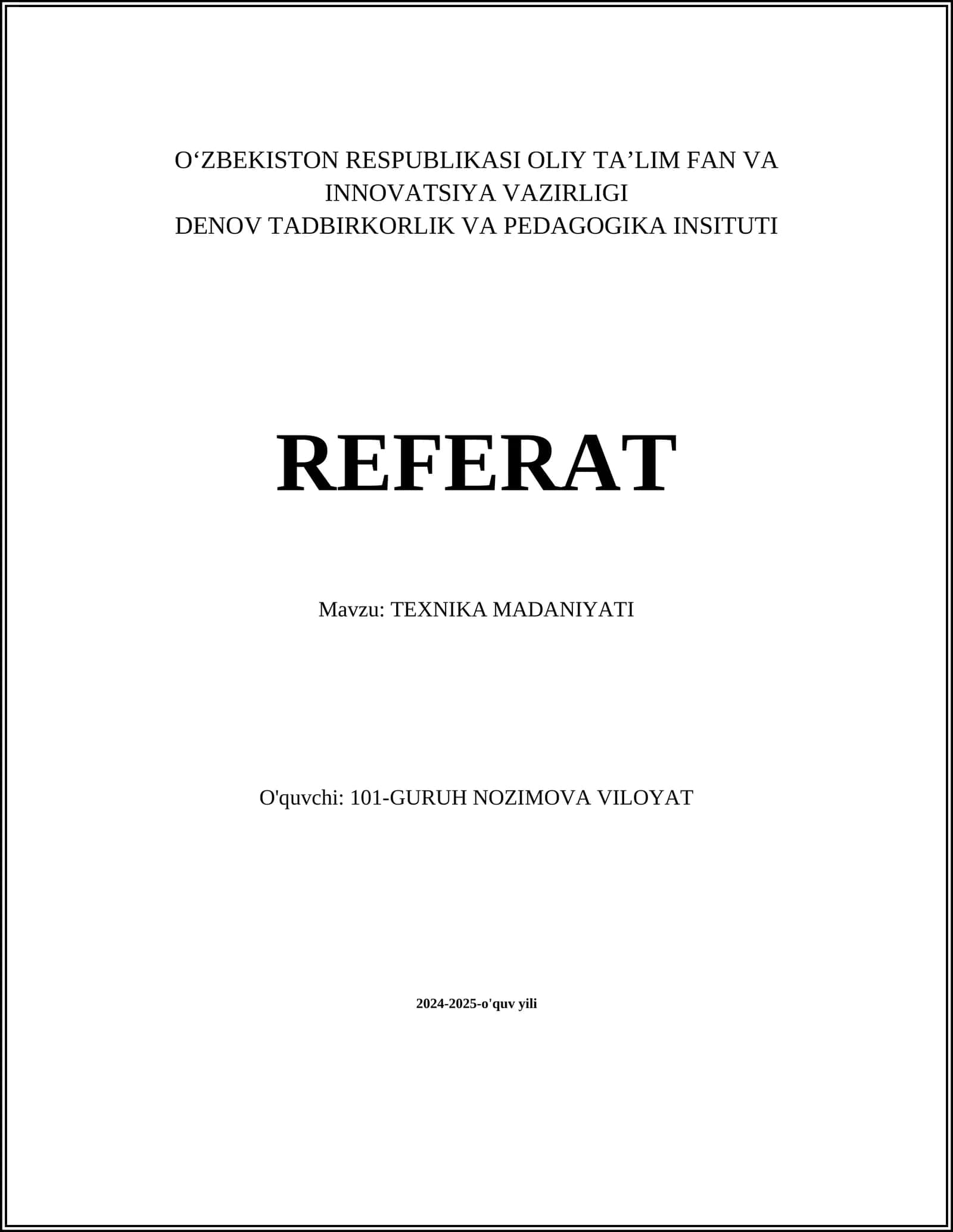 TEXNIKA MADANIYATI
