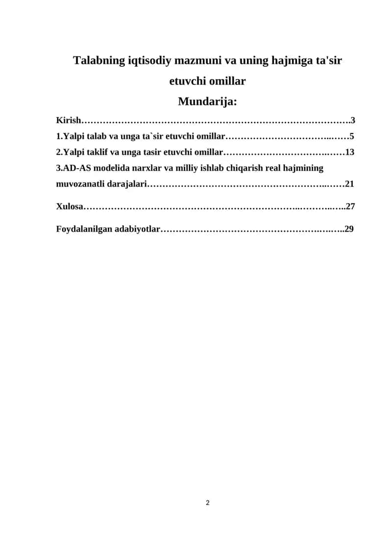 Talabning iqtisodiy mazmuni va uning hajmiga ta'sir etuvchi omillar
