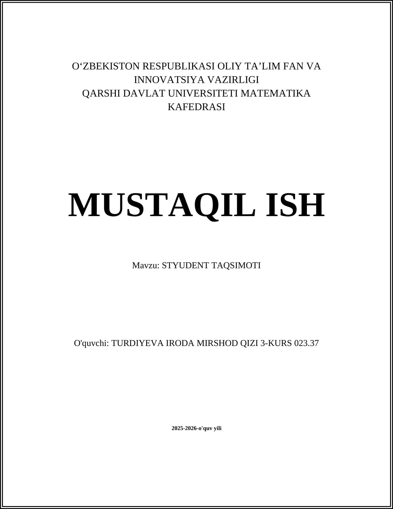 STYUDENT TAQSIMOTI