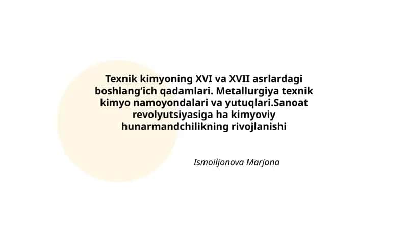 XVI va XVII asrlardagi texnik kimyo