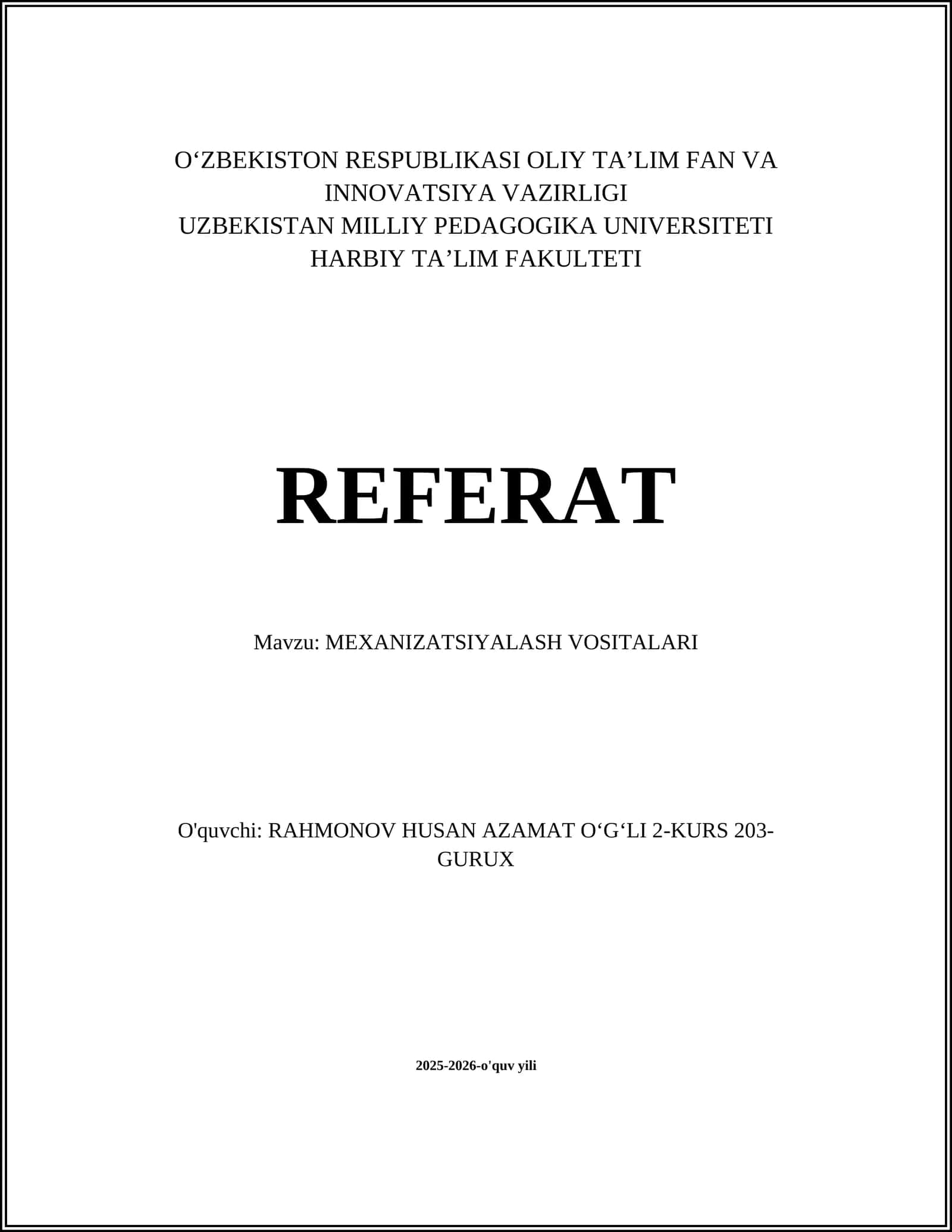 MEXANIZATSIYALASH VOSITALARI