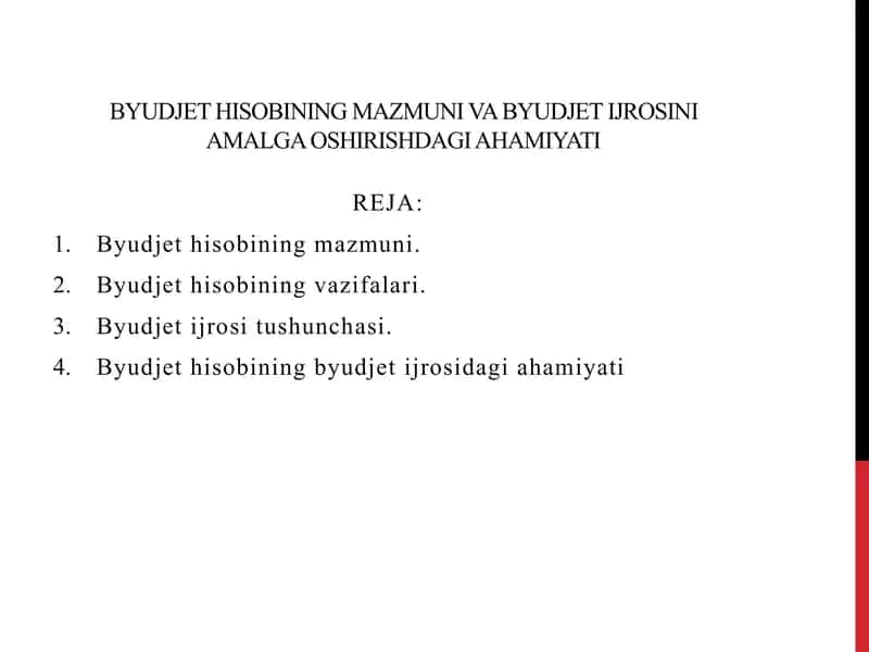 Byudjet hisobining mazmuni