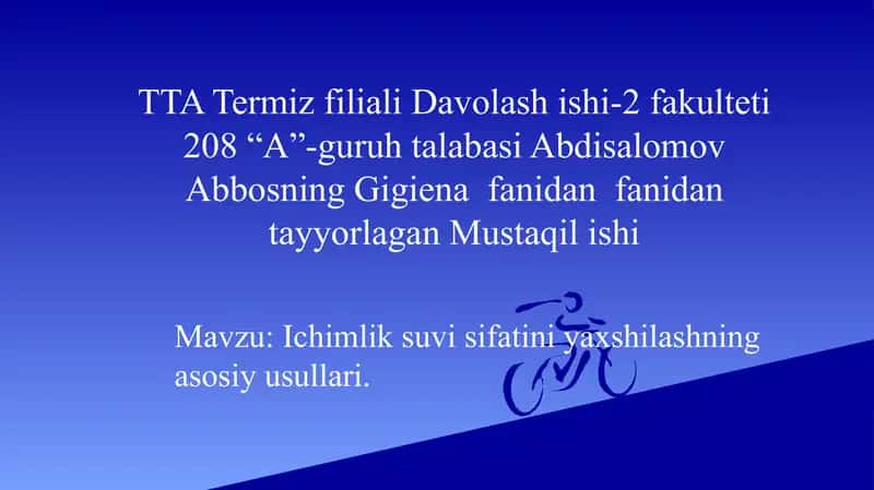 Ichimlik suvi sifatini yaxshilashning asosiy usullari