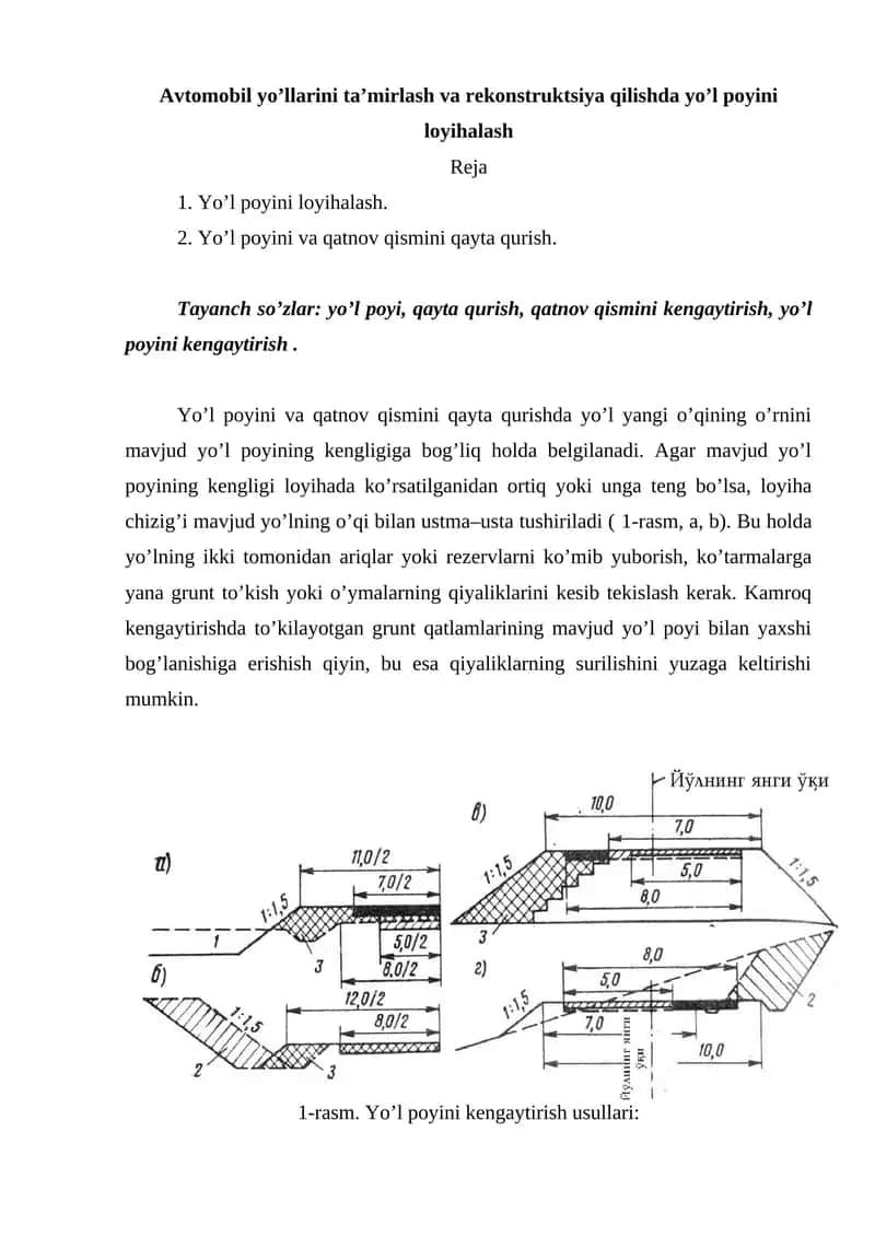 Yo'l poyini loyihalash va rekonstruktsiya