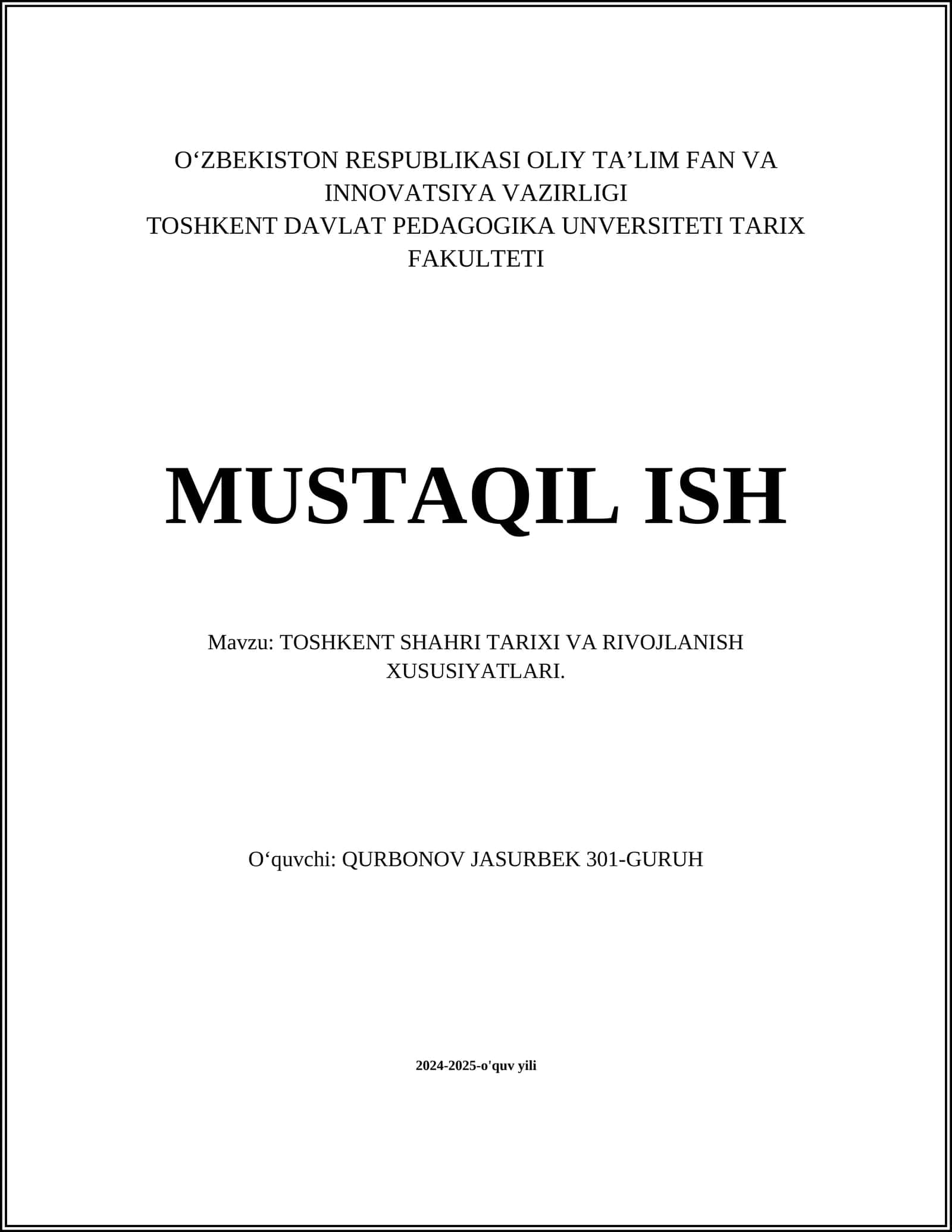 Toshkent Shahri Tarixi va Rivojlanish Xususiyatlari