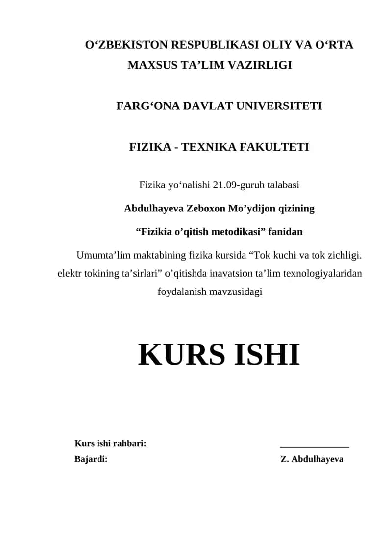 "Fizikia o’qitish metodikasi"