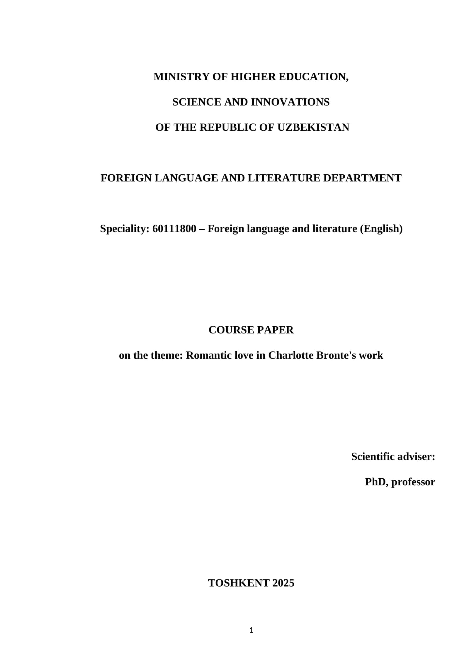 Course Paper on Romantic Love in Charlotte Bronte's Work
