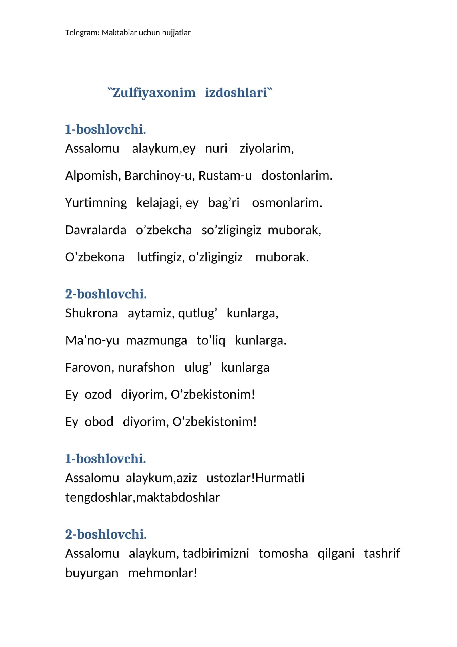 Zulfiyaxonim izdoshlari