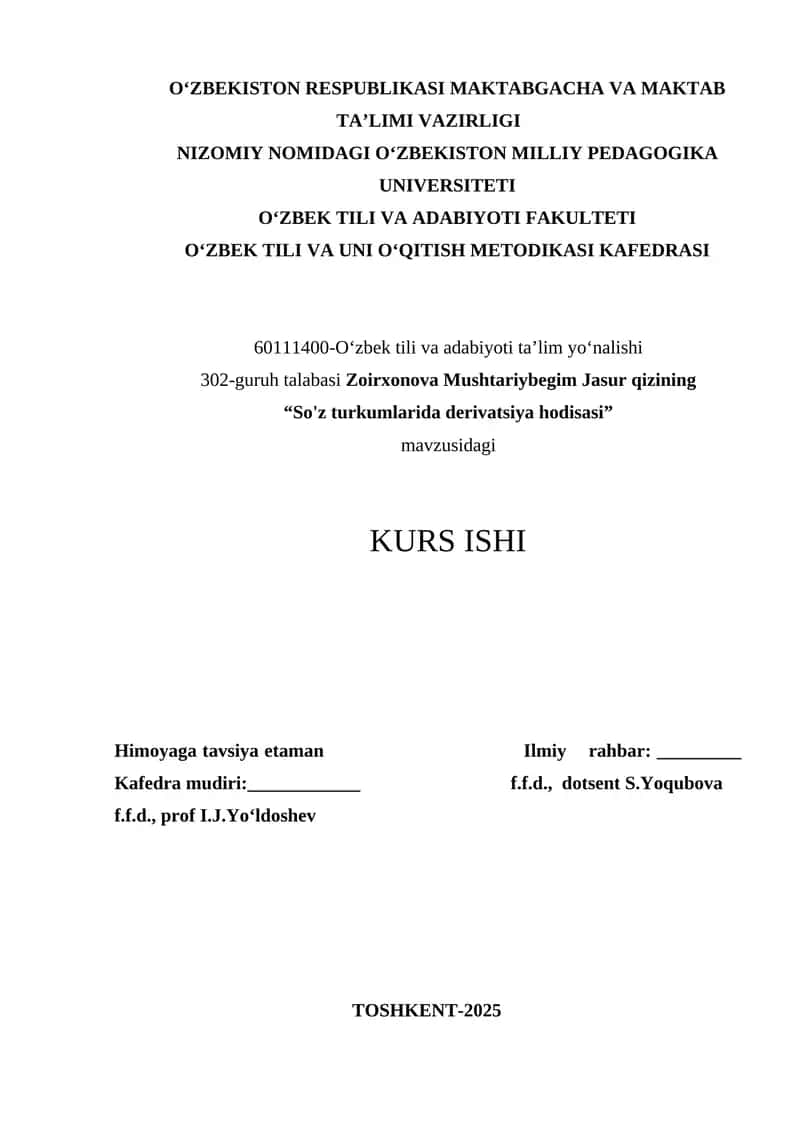 So'z turkumlarida derivatsiya hodisasi