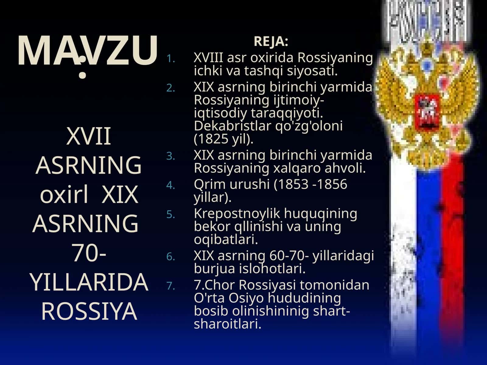 XVIII asrda Rossiyada Iqtisodiy Taraqqiyot