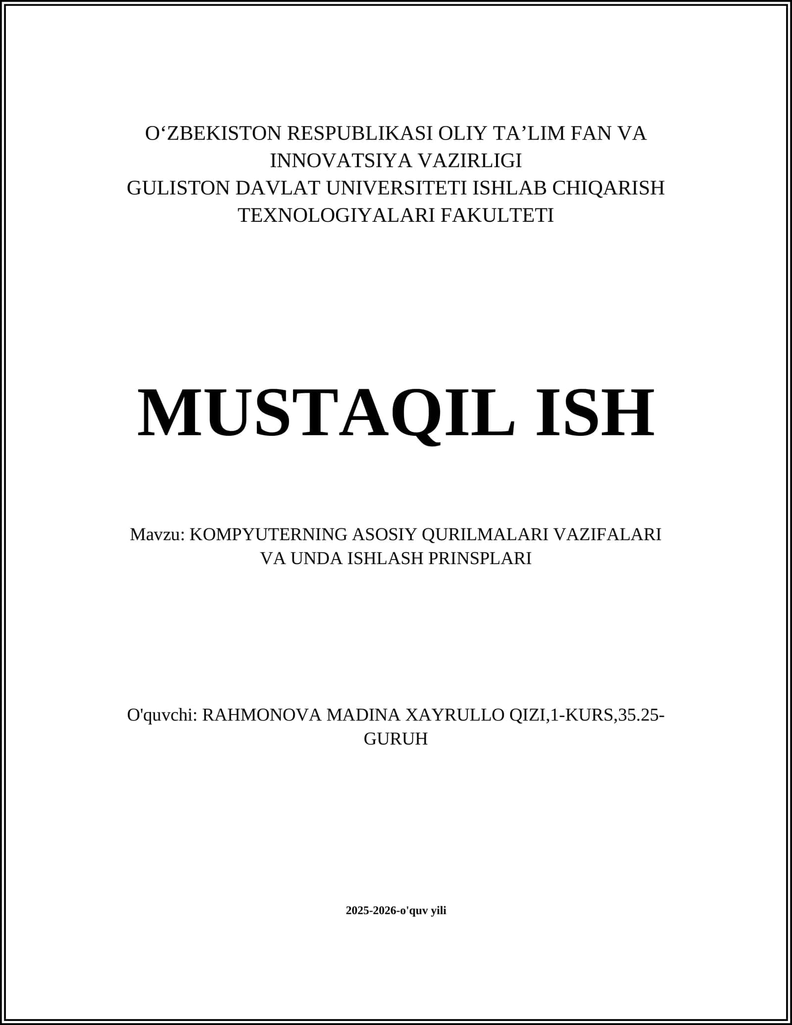 Markaziy protsessor (CPU): tuzilishi va vazifalari