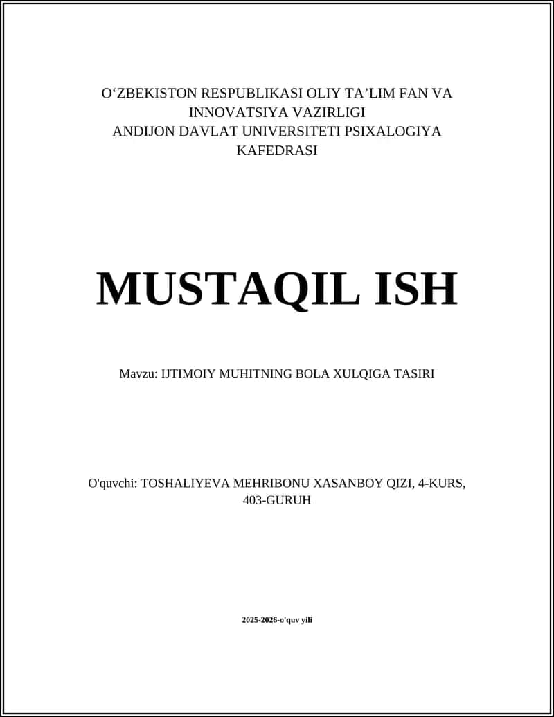 IJTIMOIY MUHITNING BOLA XULQIGA TASIRI