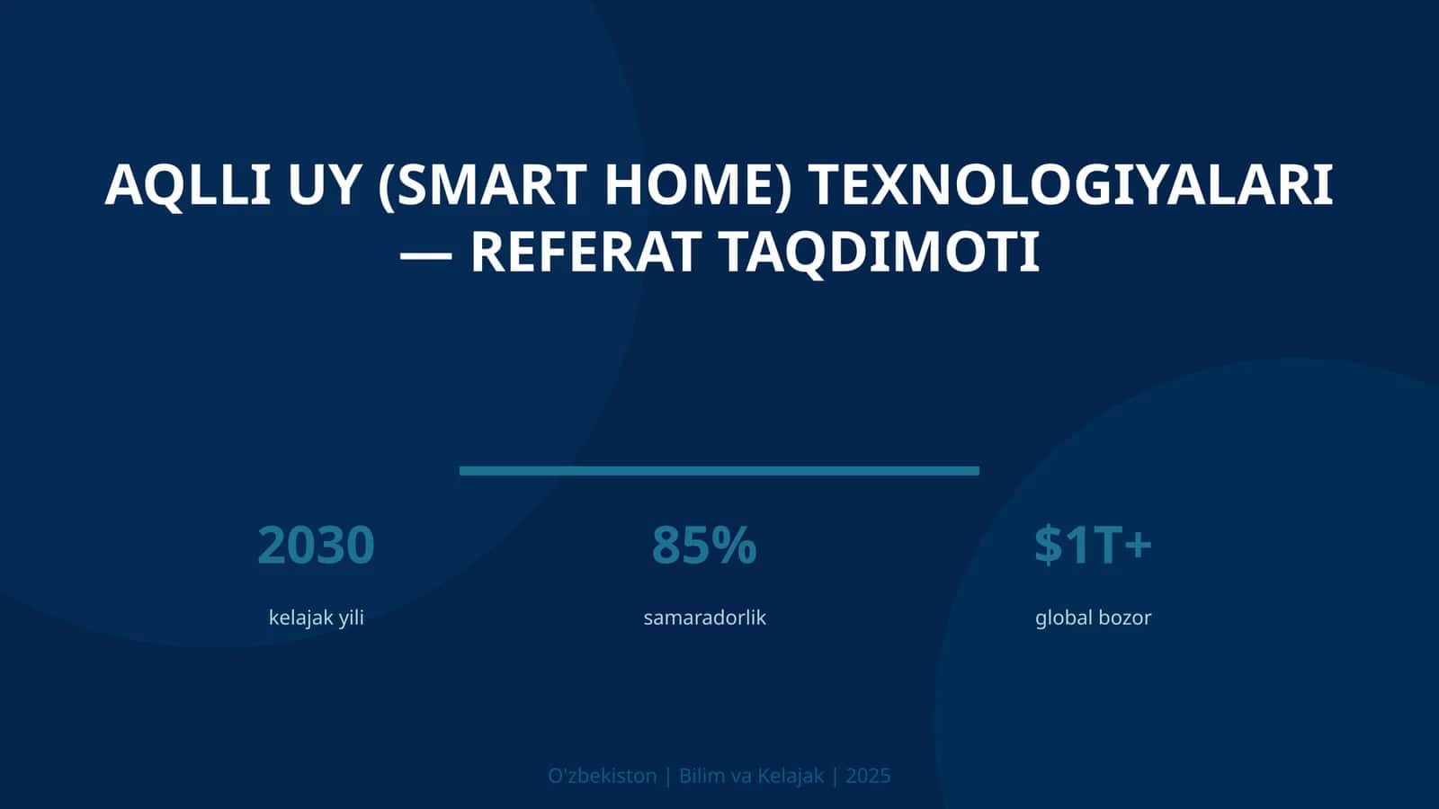 Aqlli uy (Smart Home) texnologiyalari — referat taqdimoti