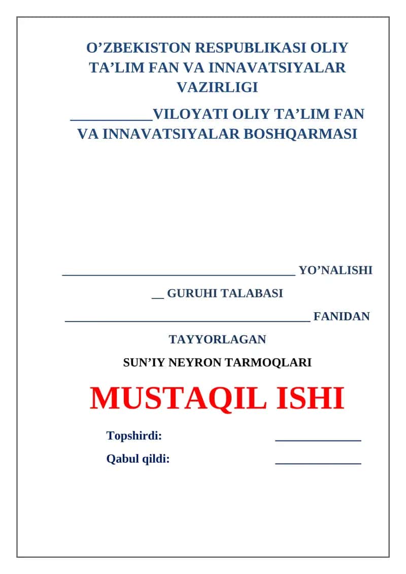 SUNʼIY NEYRON TARMOQLARI